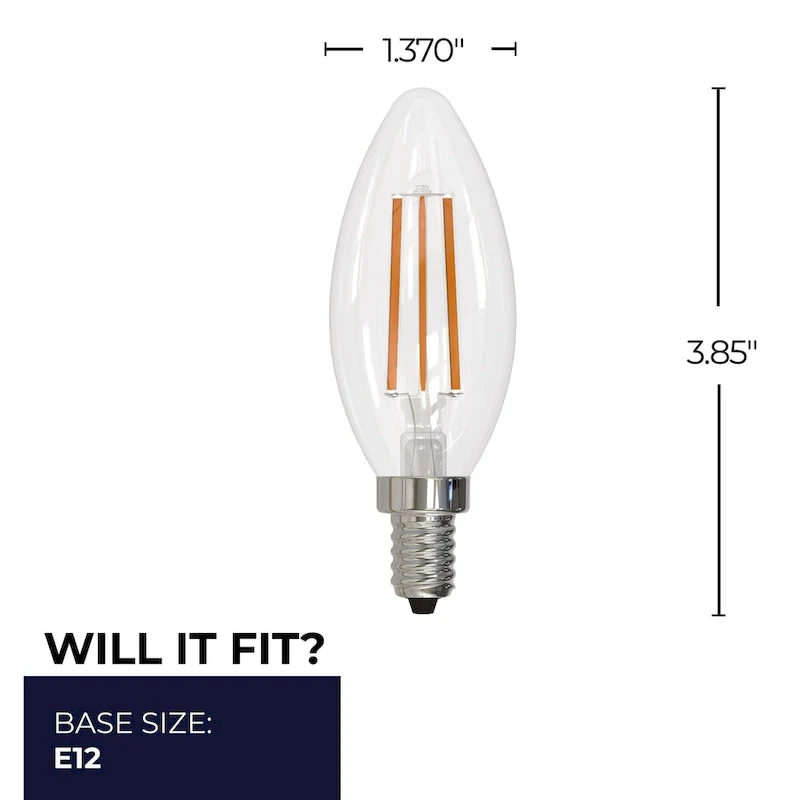 Bulbrite LED Filament Pack of (4) 6.5 Watt Dimmable B11 Light Bulbs with a Clear Finish and Medium (E26) Base - Warm White Light