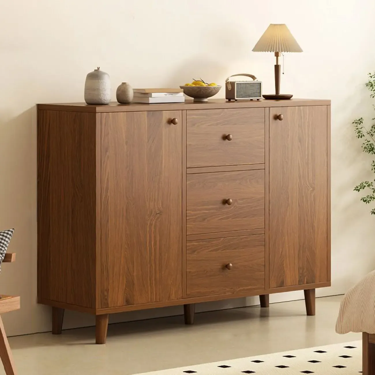 Modish Smooth Brown Wood Storage Cabinet for Kitchen