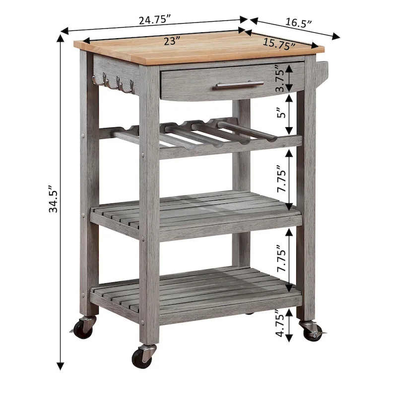 Ellaine 4 Tier Butcher Block Kitchen Cart with Drawer and Wine Rack