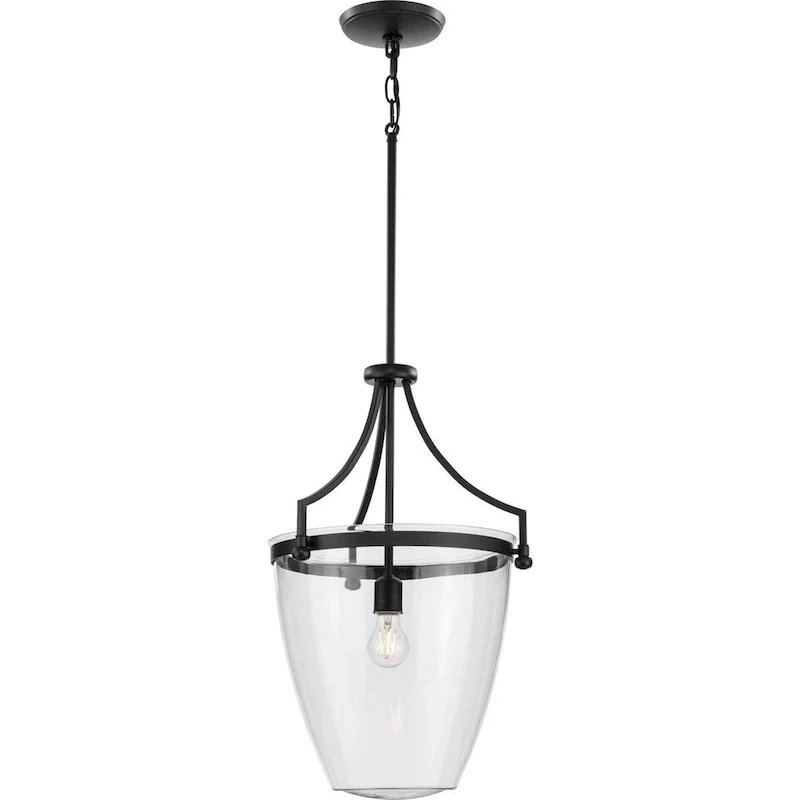 Parkhurst Collection One-Light New Traditional Matte Black Clear Glass Pendant Light - 15.25 in x 15.25 in x 23.37 in