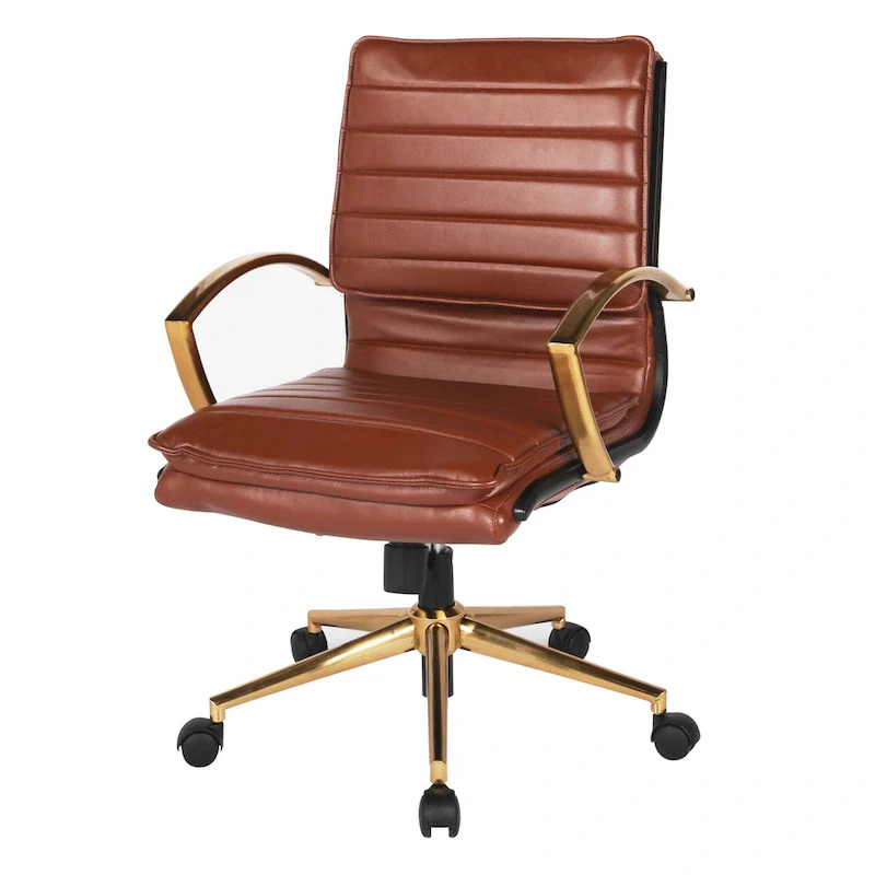 OSP Home Furnishings Gold Base Mid-back Faux Leather Office Chair