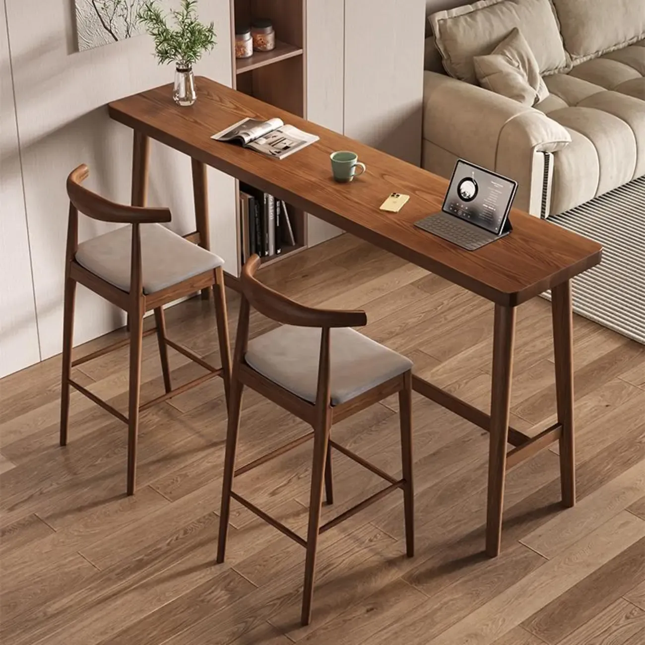 Minimalistic Cocoa Wooden Trestle Bar Tables for Home