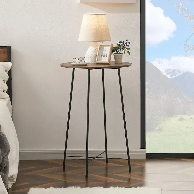 35.4 High Round Bar Table, Industrial Style Wood Top Bistro Pub/Breakfast Table