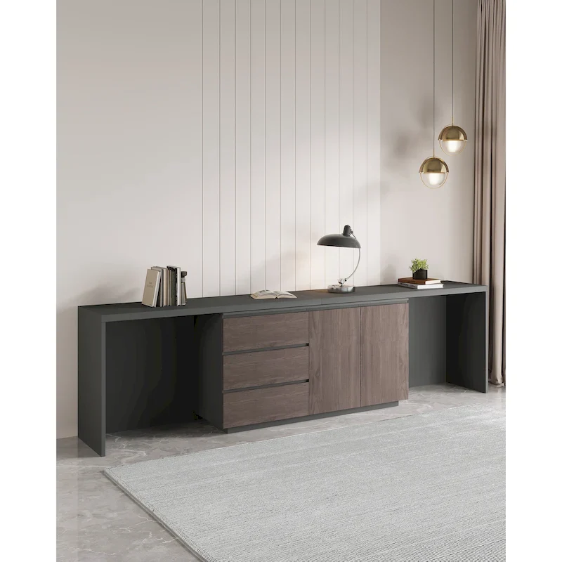 Super Large Modern Home Office Expandable Desk with Drawer Dresser for Storage
