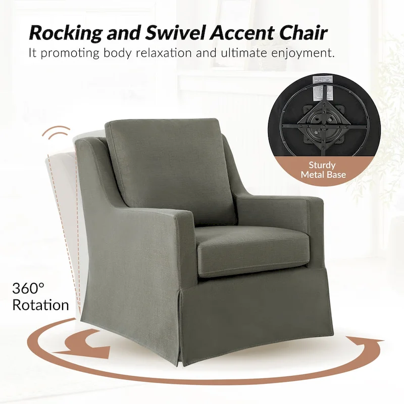 Stan Farmhouse Slipcover Rocking Swivel Chair Set of 2 by HULALA HOME