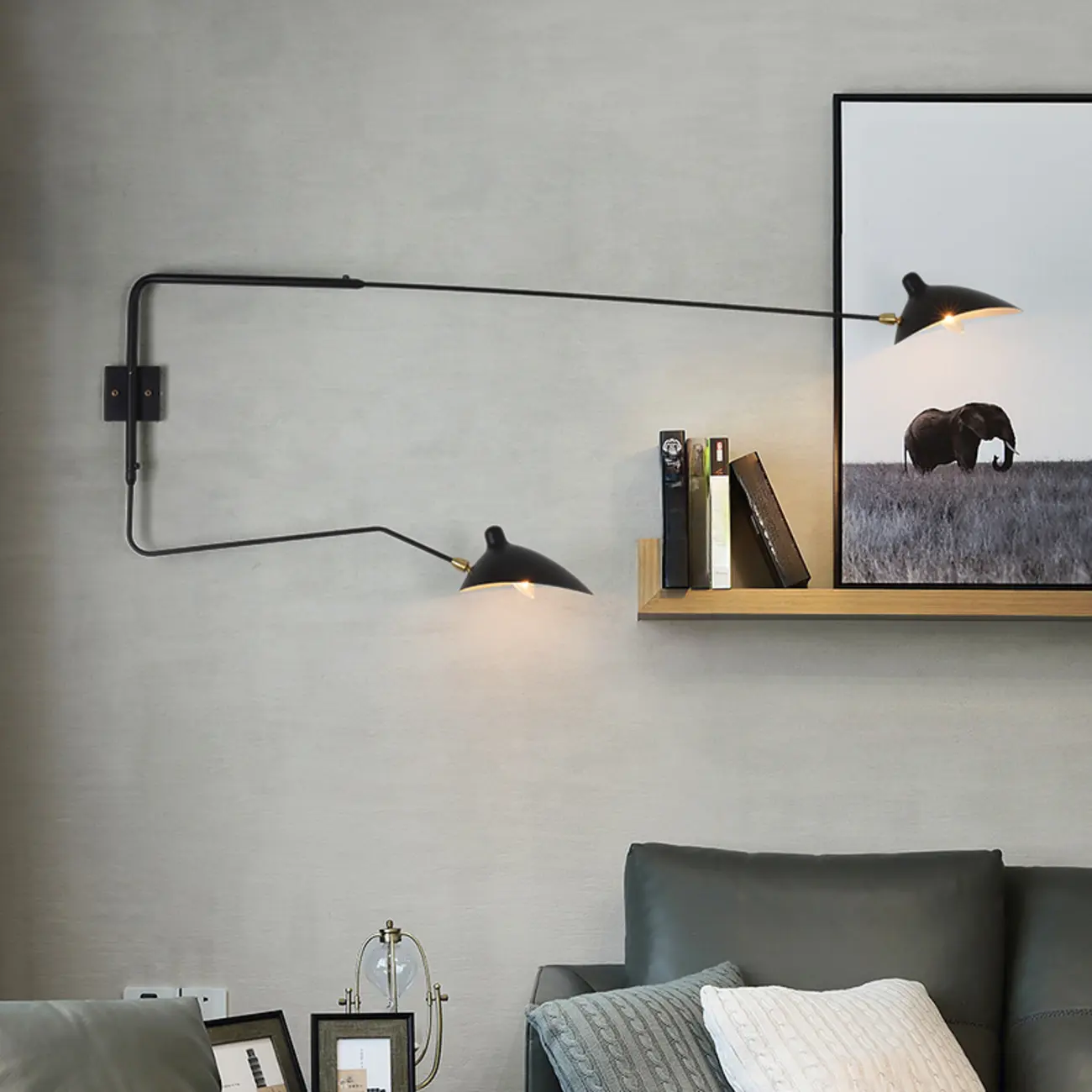 Modern Metal Industrial 2-Light Swing Arm Wall Light