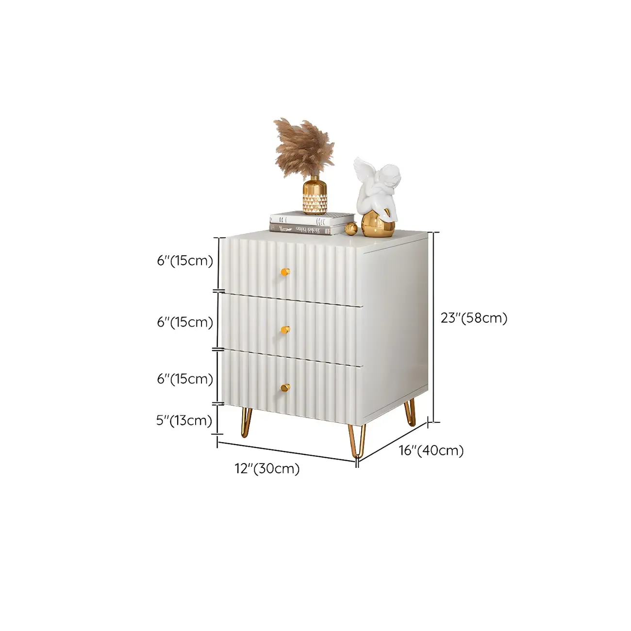 Modern Wooden Stripe Gold Accents Stylish Nightstand