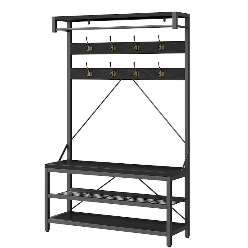 Modern Shoe Bench with Hall tree, storage shelves