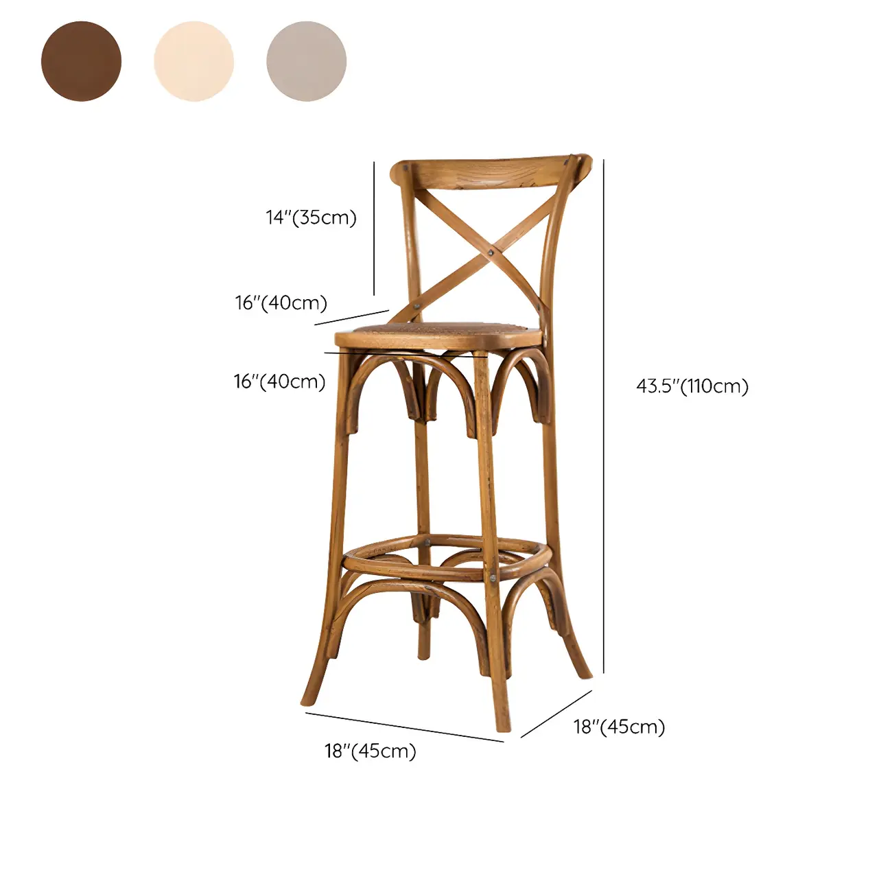 Rustic Solid Wood Wicker Cross Back Bar Stool in Brown/ Grey
