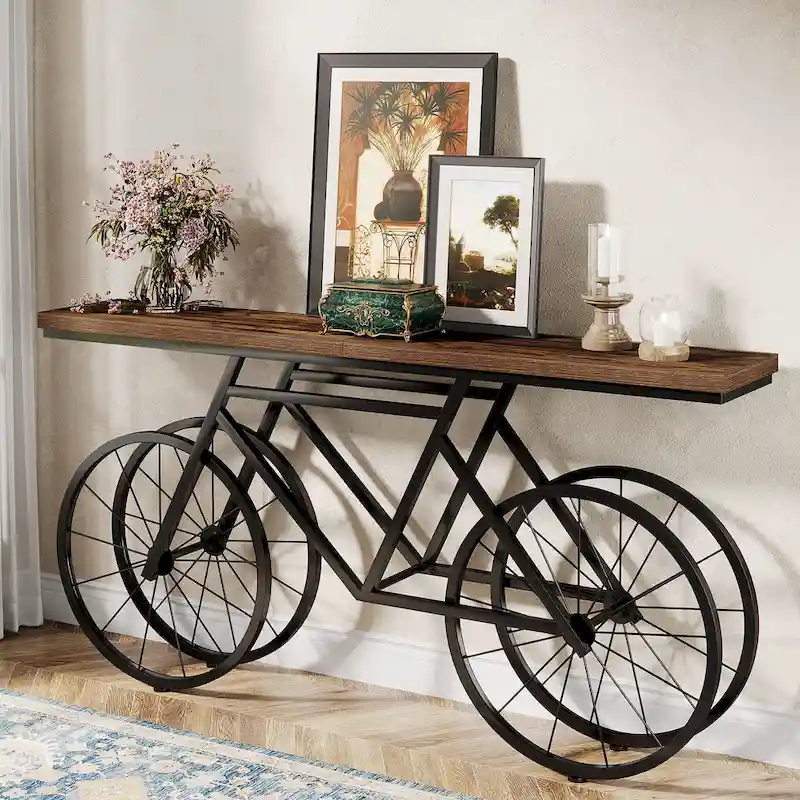 70.9-Inch Extra Long Console Table with Bicycle Metal Base for Entryway, Living Room - 11.81D x 70.87W x 33.46H