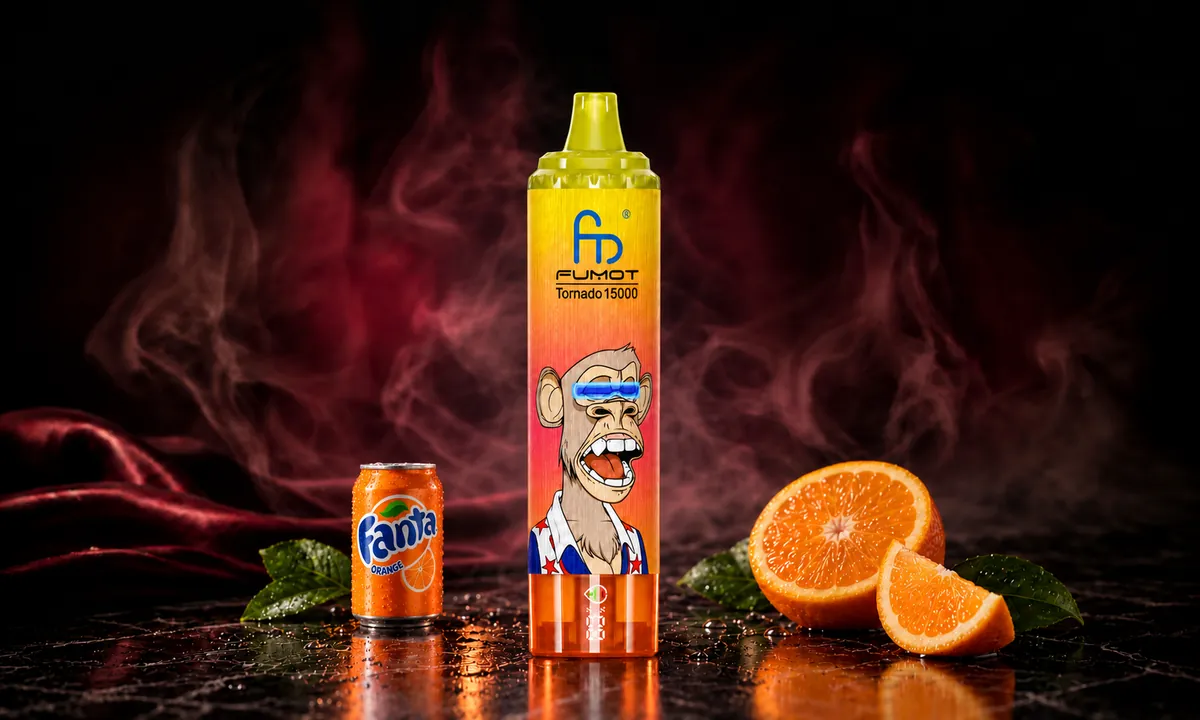 FUMOT Tornado 15000 Fanta – E-Zigarette in einer atmosphärischen Produktszene