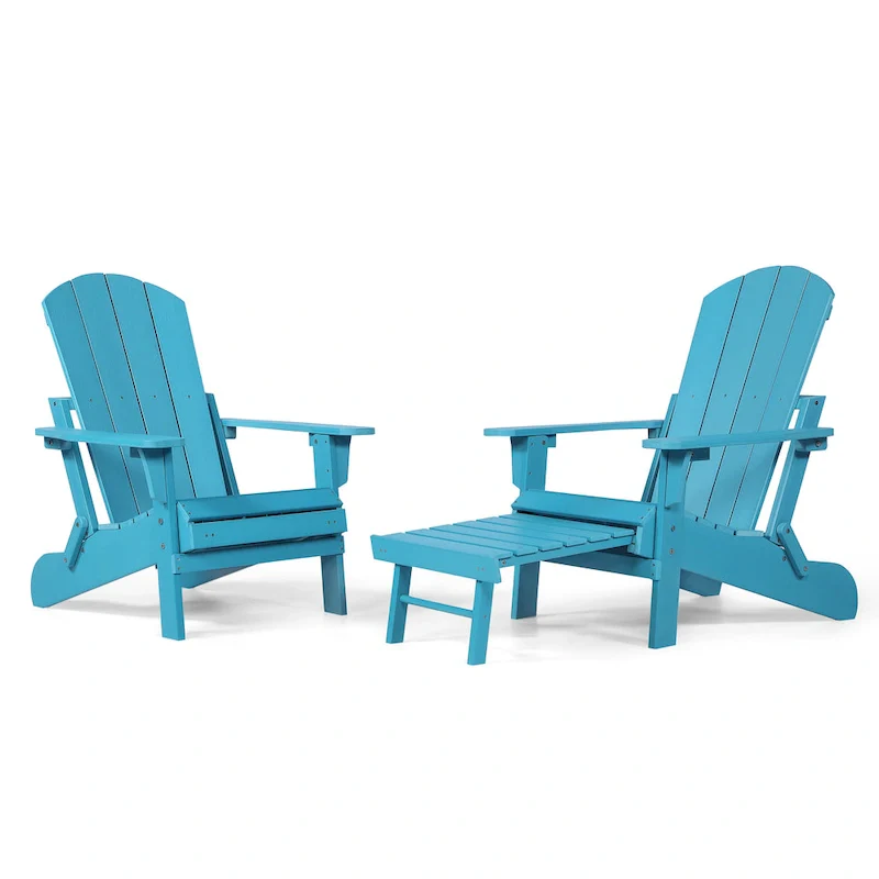 Seaton Folding Poly Adirondack Chair with Pull-out Ottoman, Set of 2