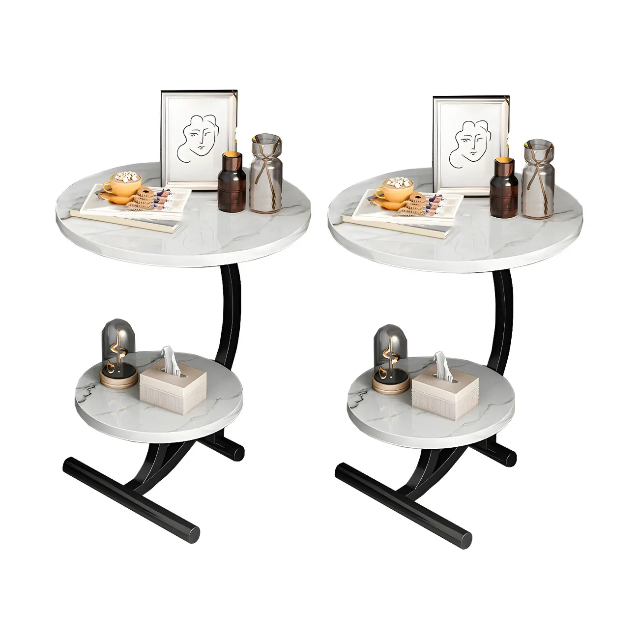 Modern Metal Frame Elegant Round Double Layer Nightstands