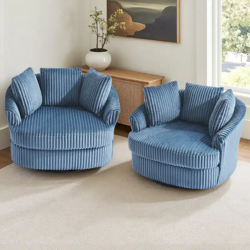 DREAMSIDEA 2 Set Recessed Arm Slipcovered Swivel Barrel Chair