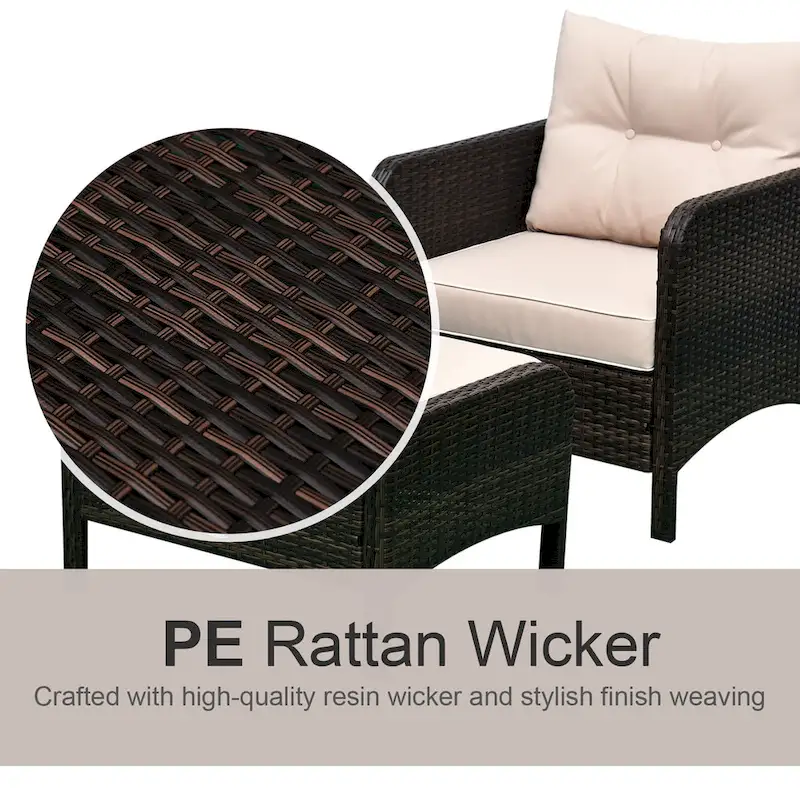 Outsunny 5-piece Wicker Patio Chairs, Ottomans, and Coffee Table Set