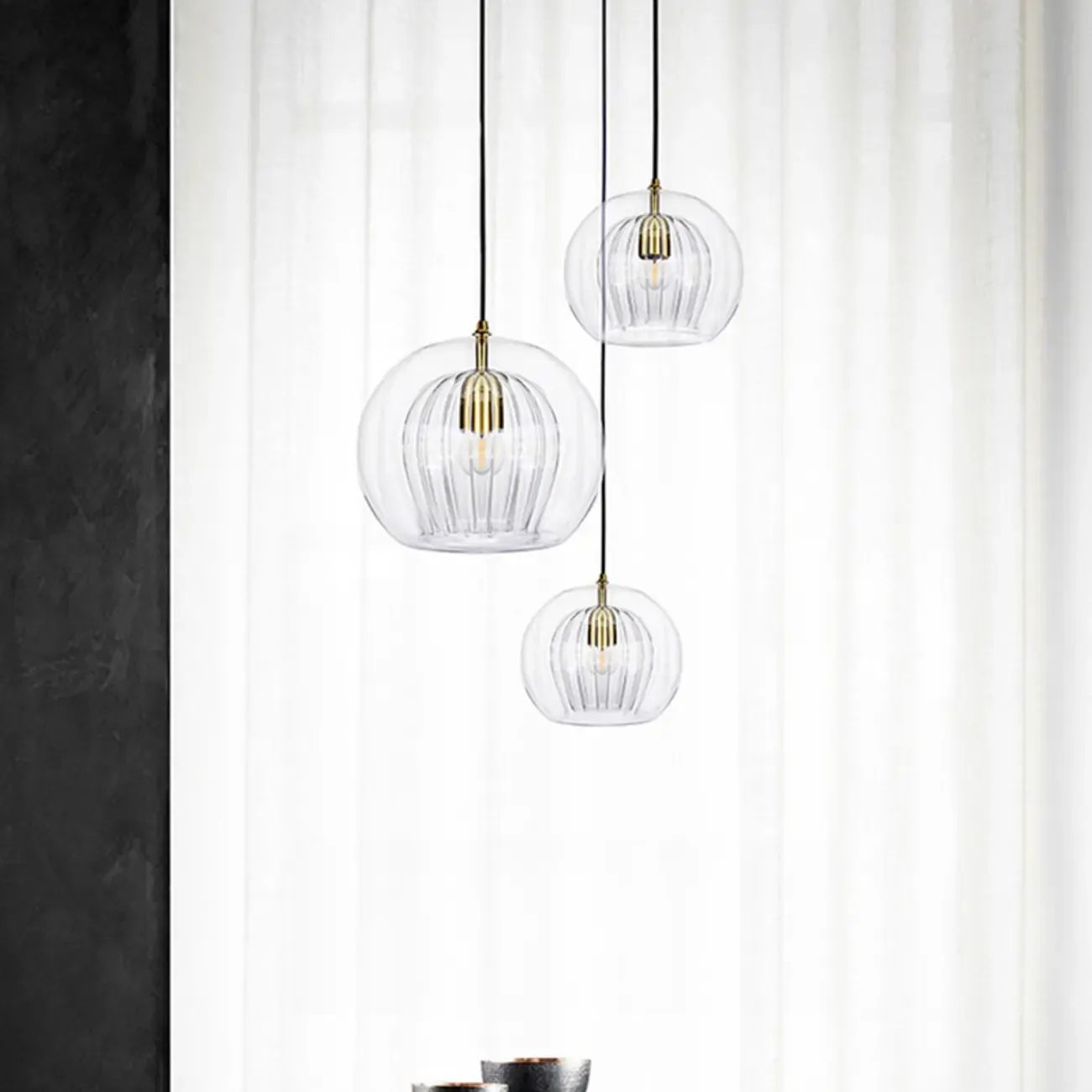 Modern Globe Glass Kitchen Pendant Lighting Height Adjustable