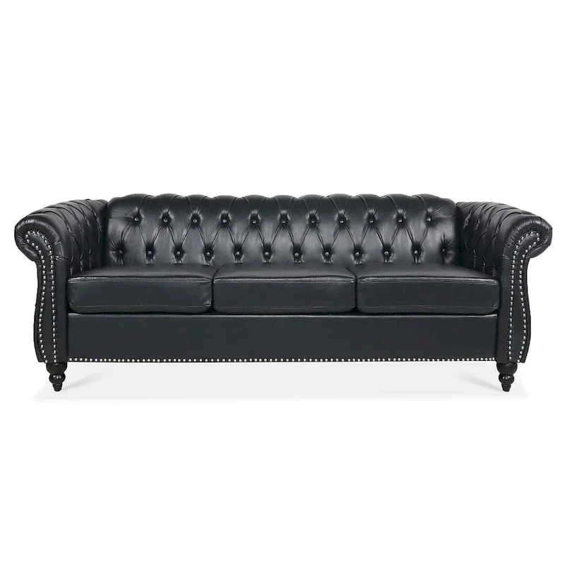 84.65 Chesterfield Tufted Faux Leather Sofa with Rolled Arms