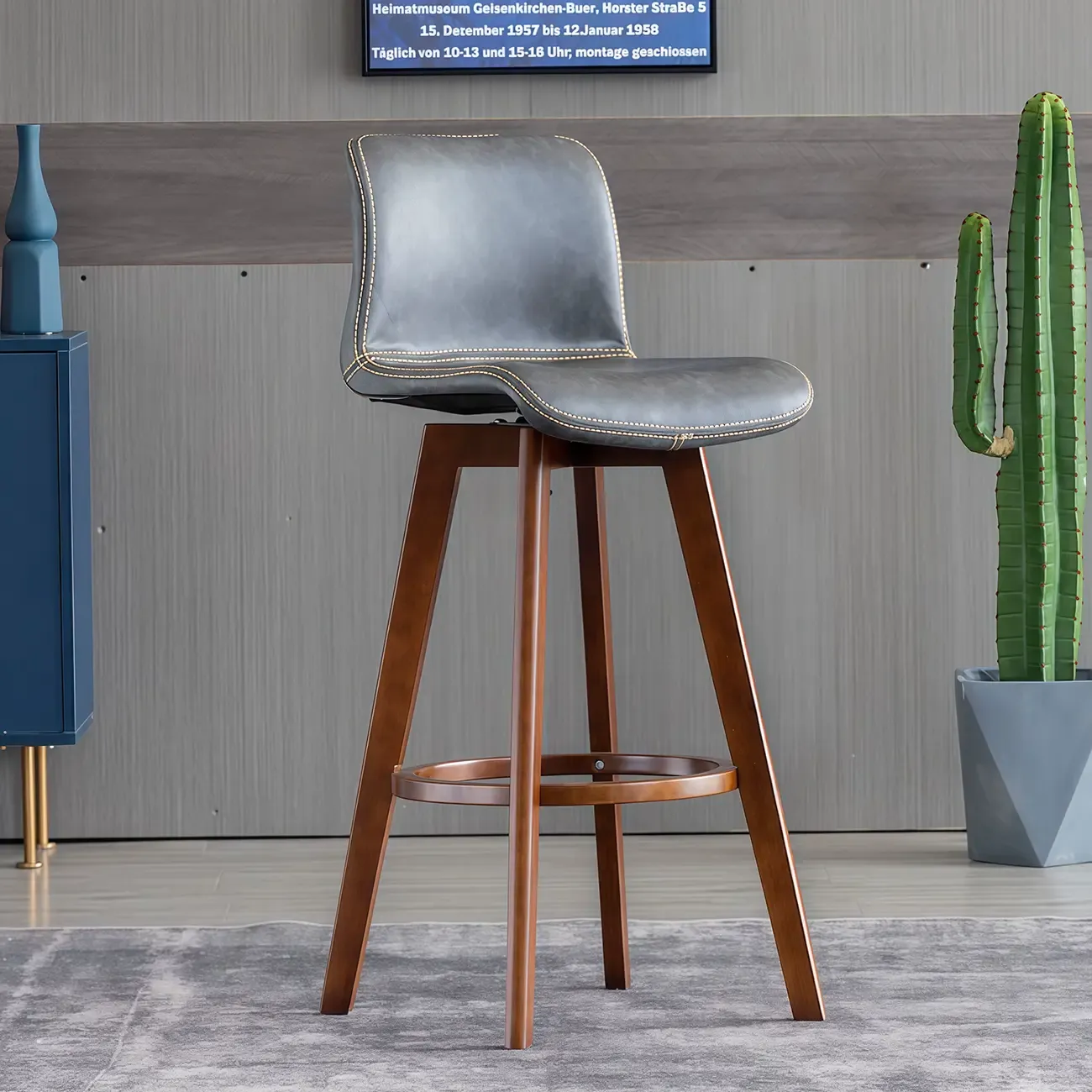 Saddle Leather Counter Height Low Back Swivel Bar Stools