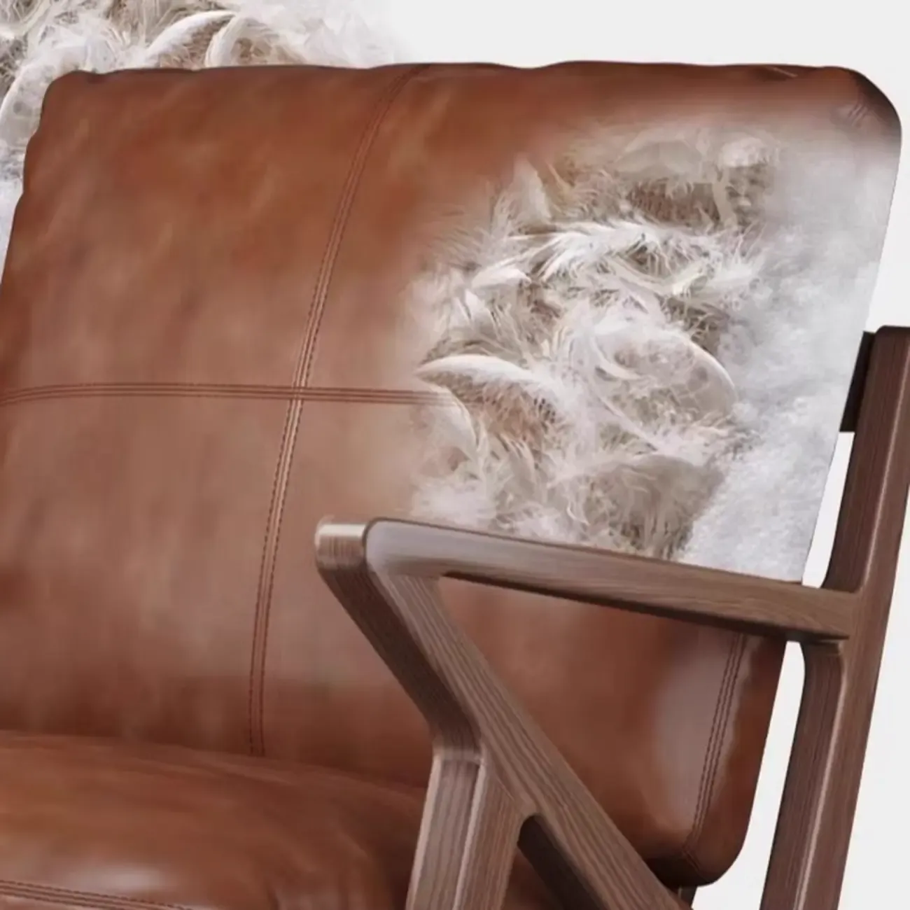 Mid-Century Modern Top Grain Leather Arm Chair Wood Frame