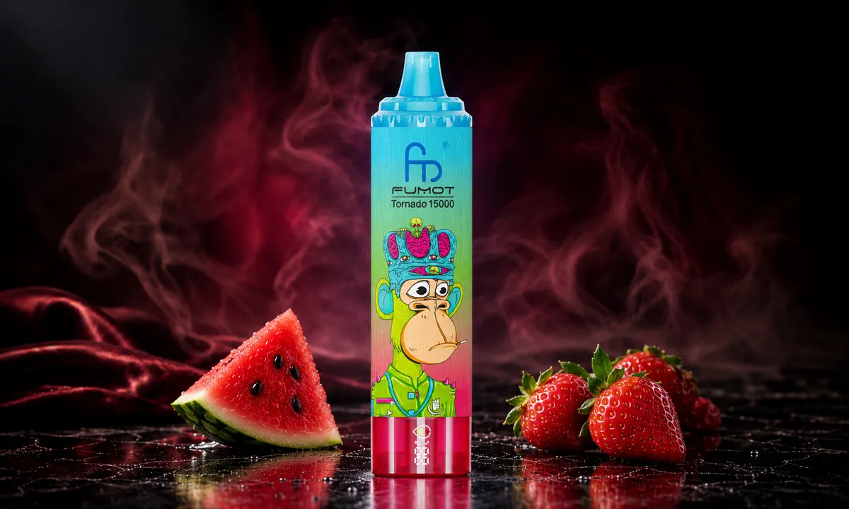 FUMOT Tornado 15000 Strawberry Watermelon – E-Zigarette in einer atmosphärischen Produktszene
