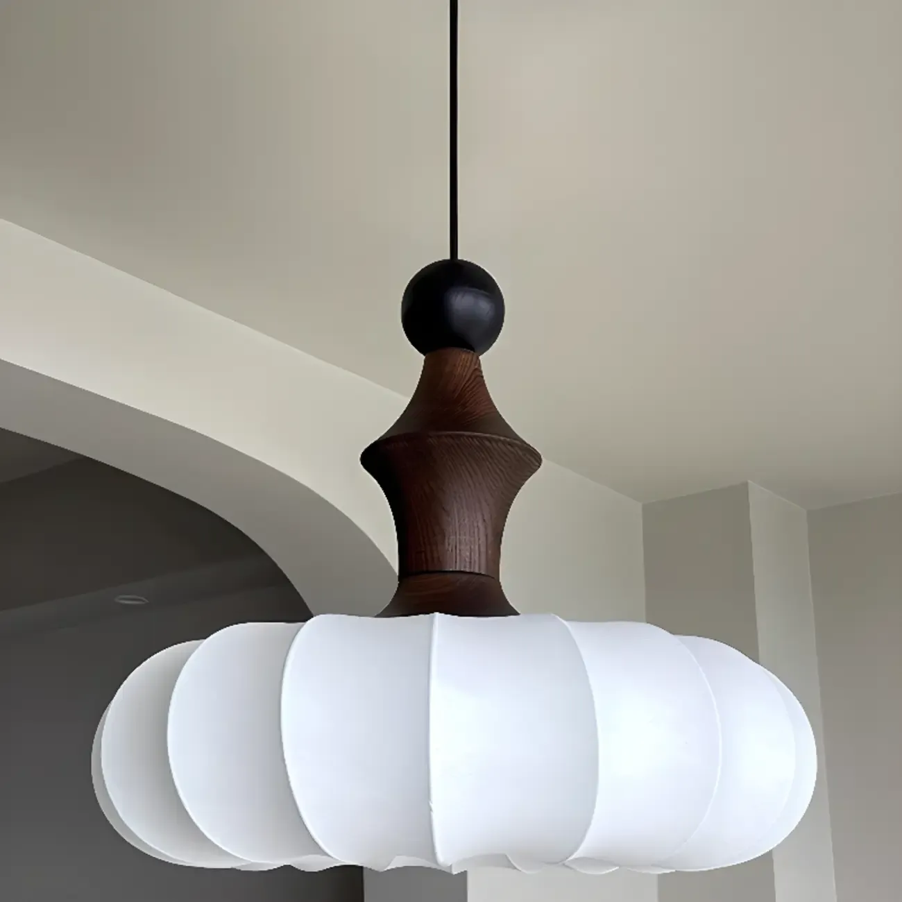 Modern Round Adjustable White Fabric Pendant Chandelier