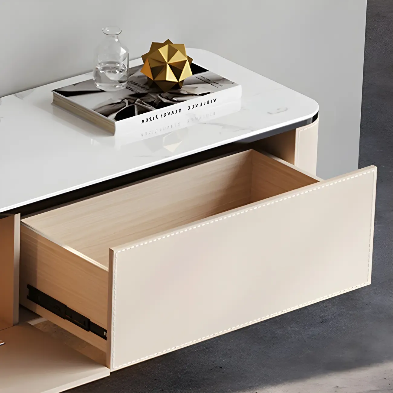 79 4-Drawer White Stone Floating Cable Management TV Stand