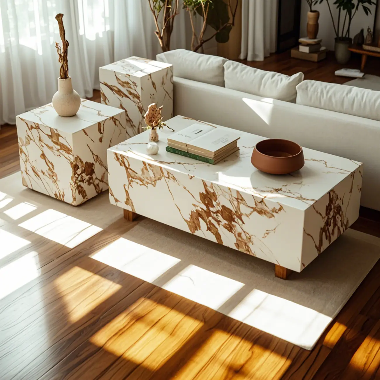 Modern Wooden  Coffee Table Set with Square Design