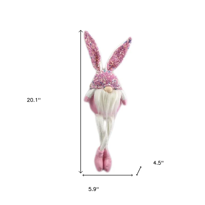 HomeRoots 20  Pink and White Fabric Bunny Rabbit Sitting Gnome - 4.5' X '20.1' X '5.9
