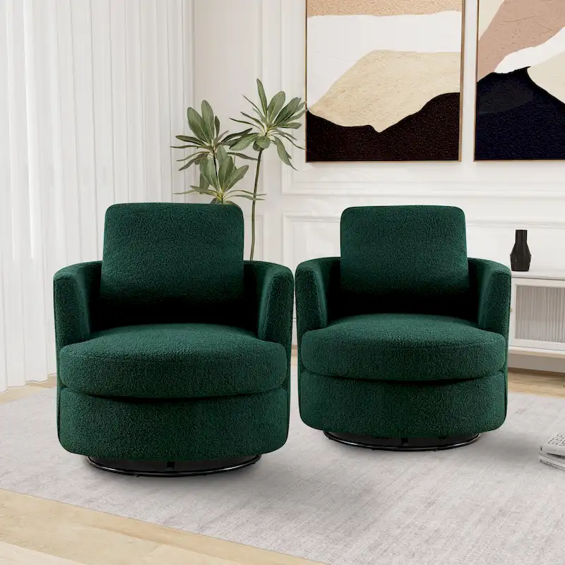 Modern Upholstered Swivel Barrel Chair(Set Of 2)