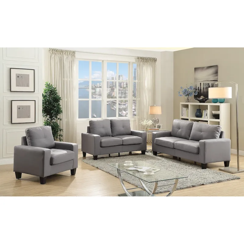 Newbury 58 in. W Flared Arm Faux Leather Straight Sofa - 32L x 58W x 36H