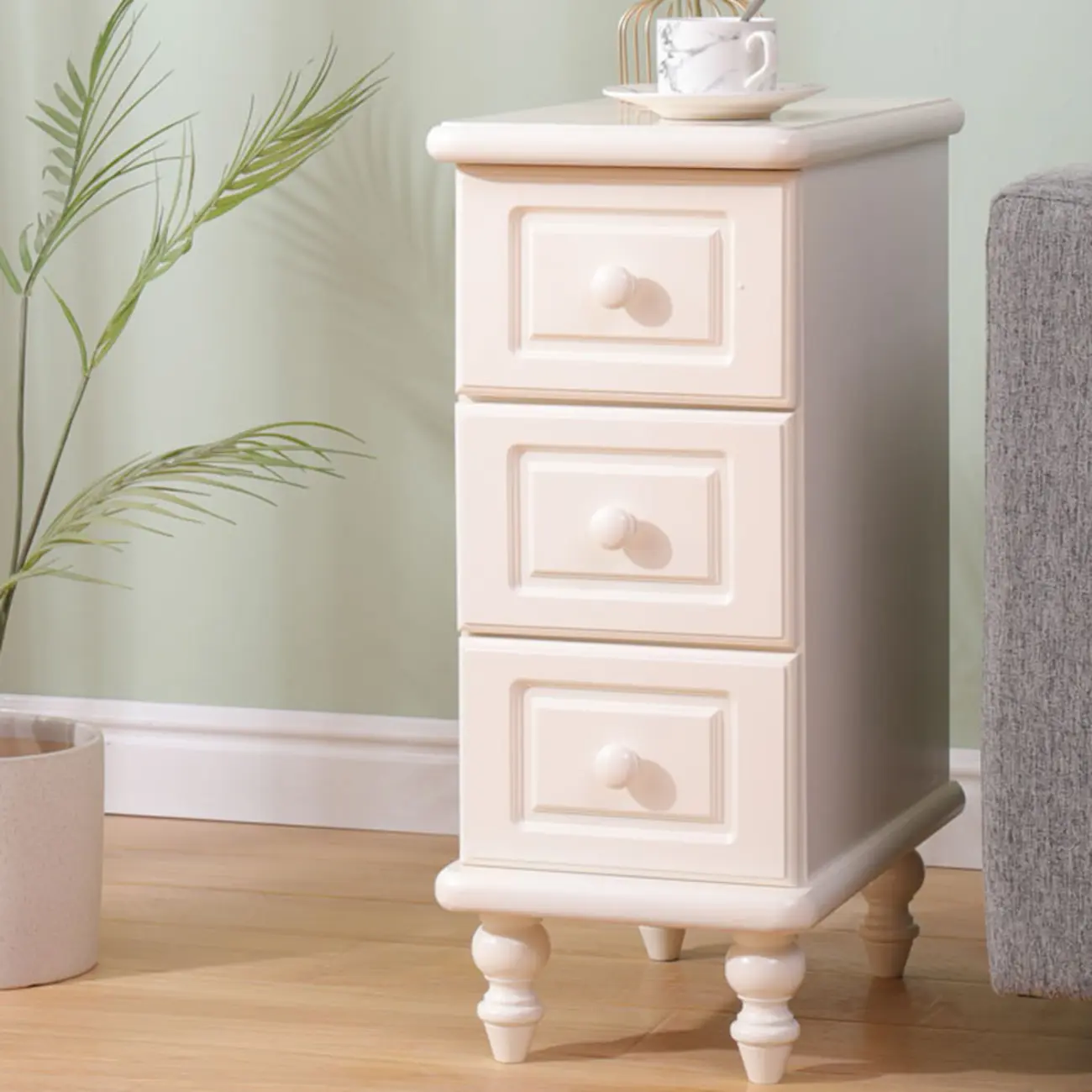 Art Deco Wood Top 3 Drawer Nightstand with Legs