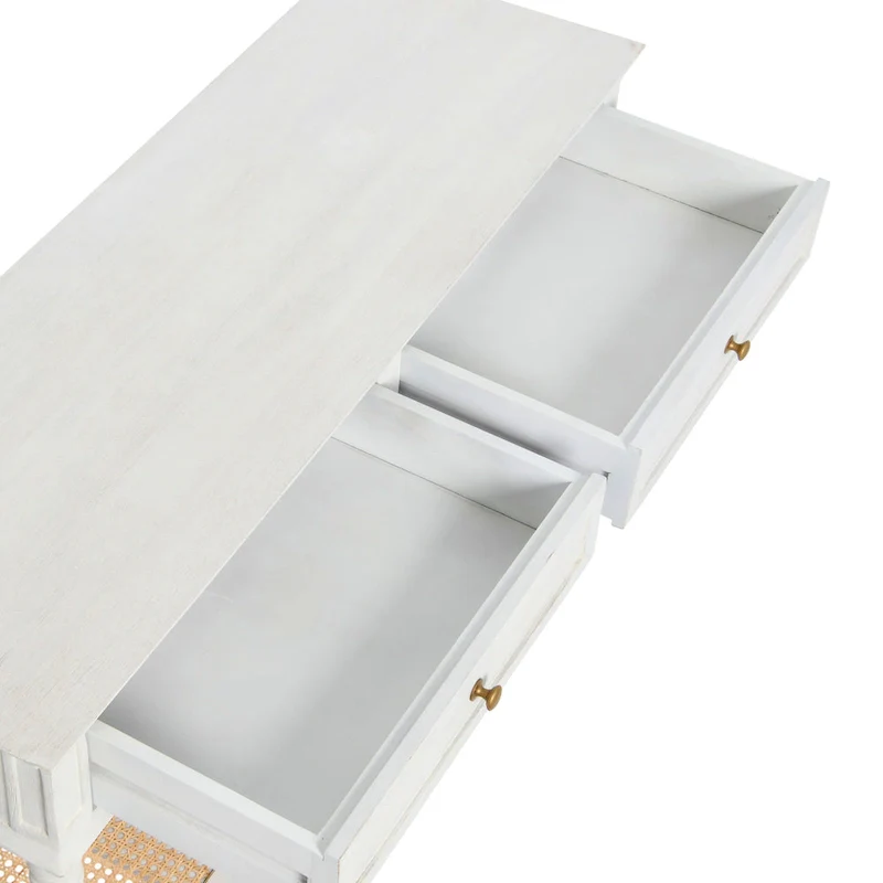 Acacia Wood Console Table with Cane Shelf