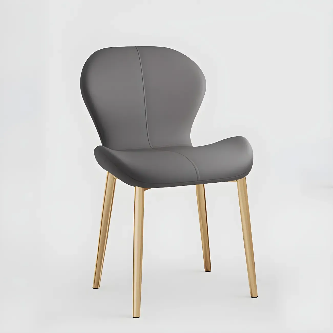 Art Deco Curved Back Leather Dining Chair Solid Back