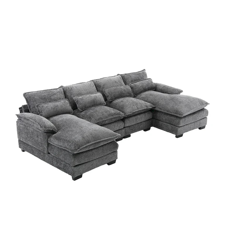 Gray Modern Large Modular U-Shape Sectional Sofa with Removable Cushions and Throw Pillows
