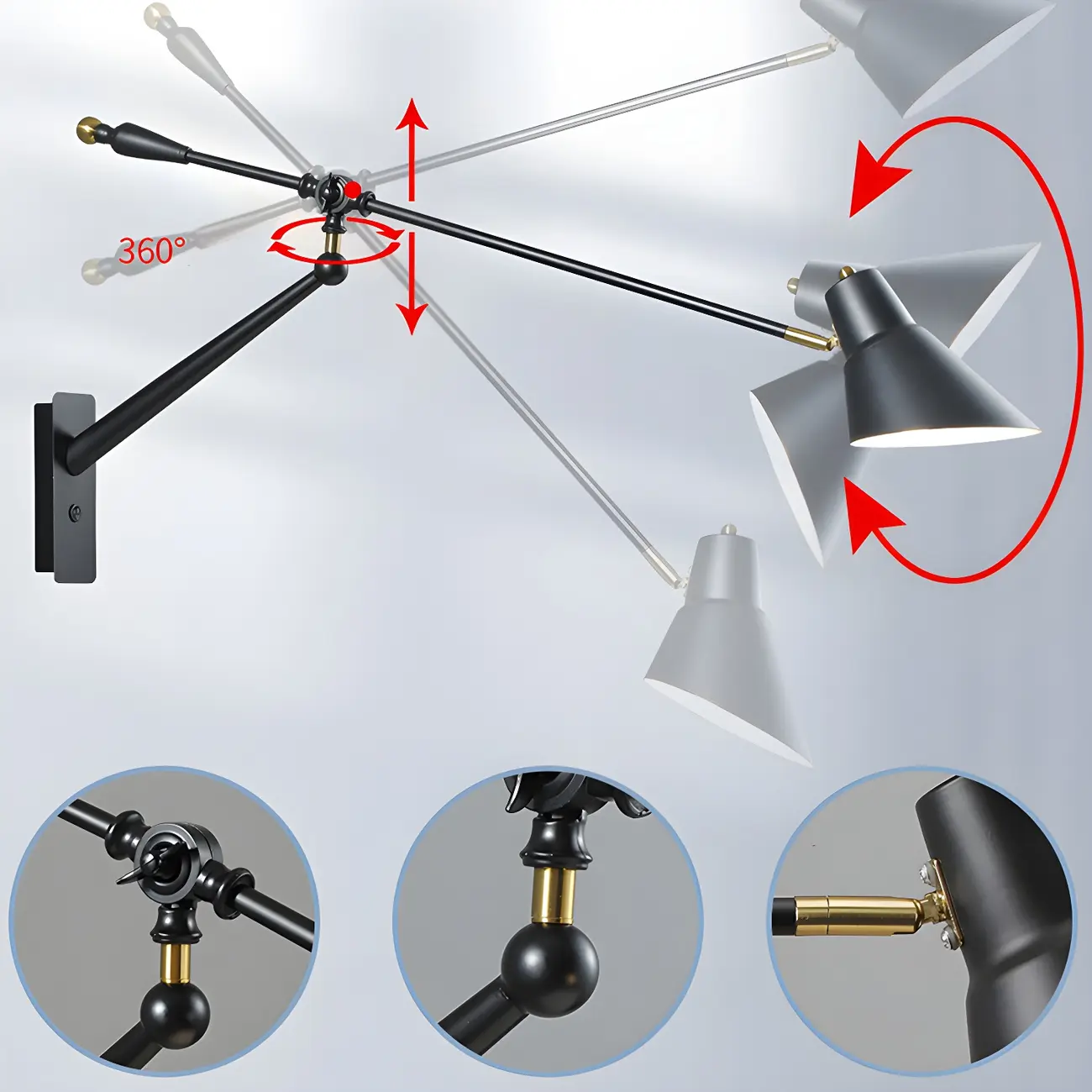 Geometric Metal Adjustable Swing Arm Wall Light