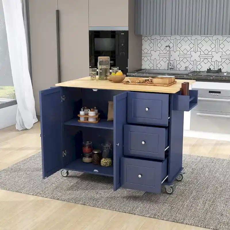 Rolling Mobile Kitchen Island with Wheels Drop Leaf, Solid Wood Top