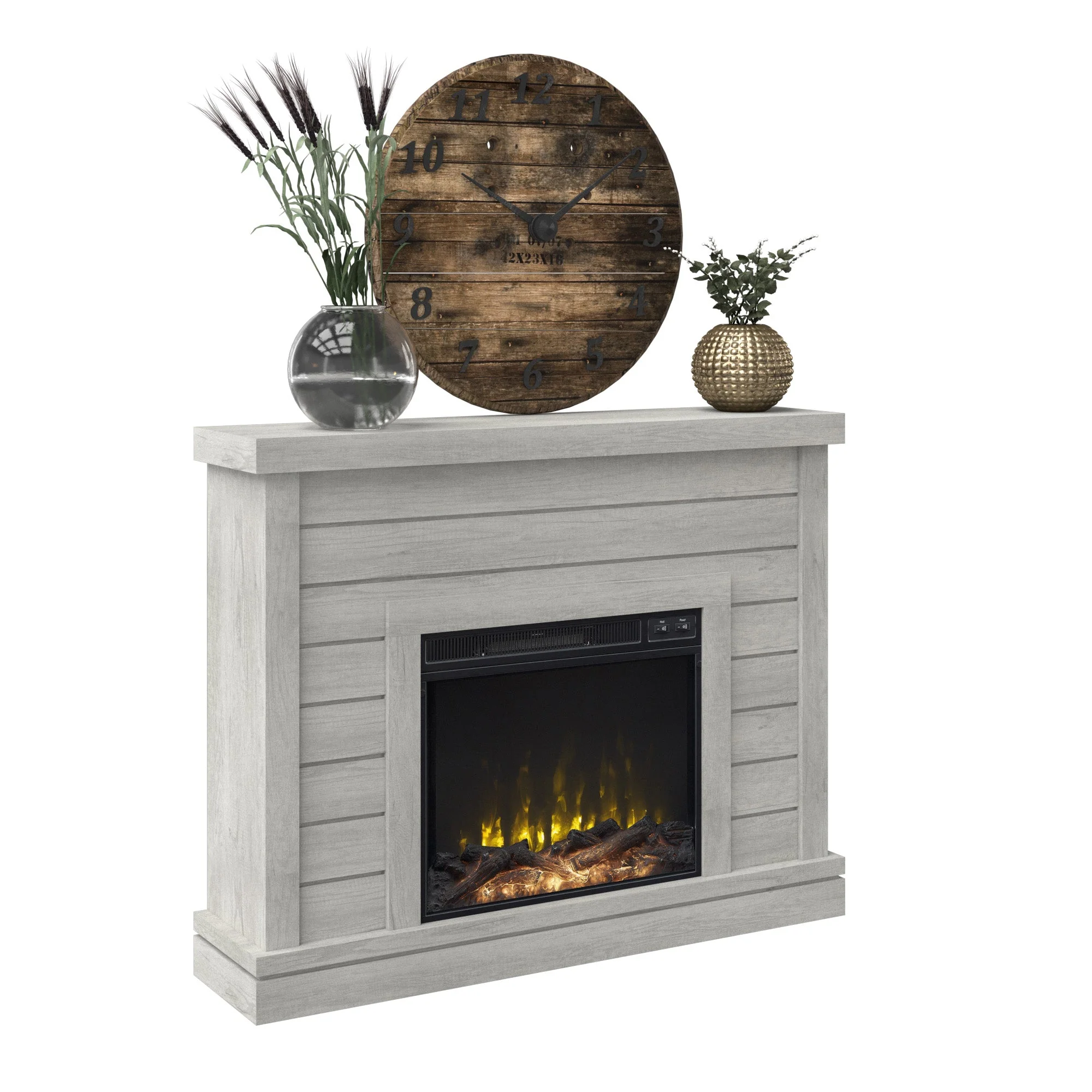 Farmhouse Shiplap Wall Mantel with Electric Fireplace