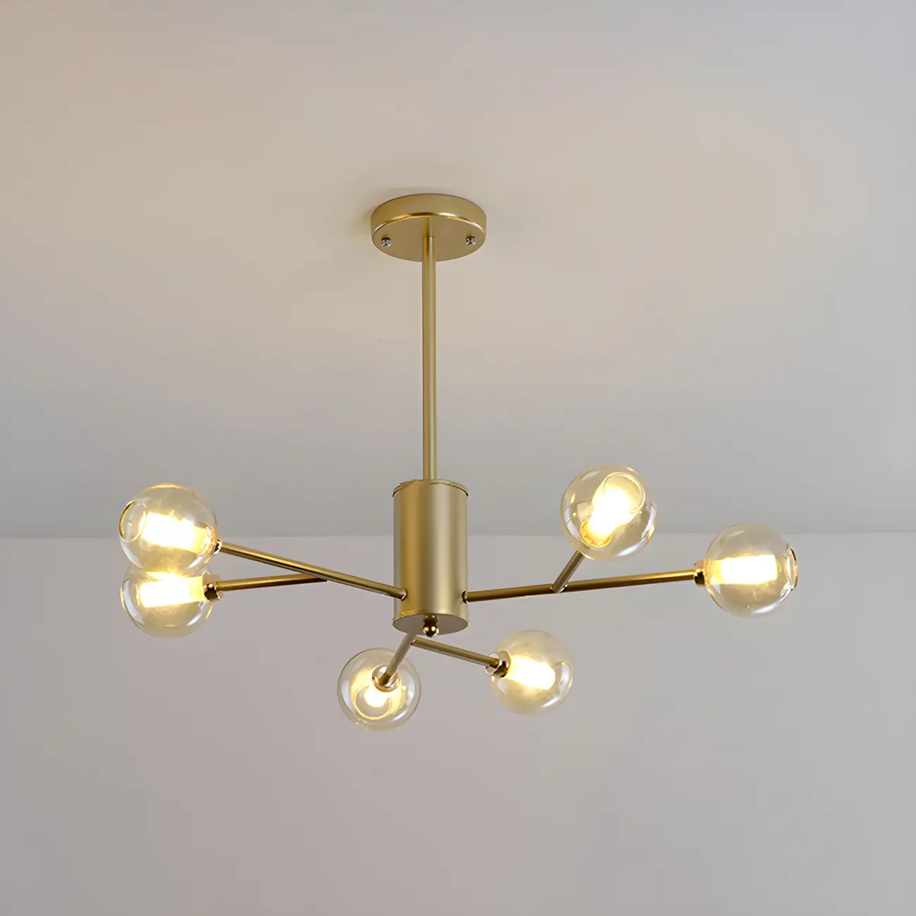 Modern Gold Metal Glass Globe Sputnik Chandelier