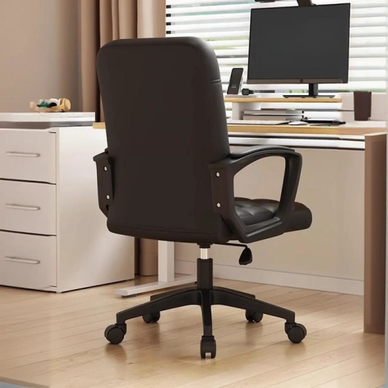 Modern Black Faux Leather Adjustable Swivel Office Chair