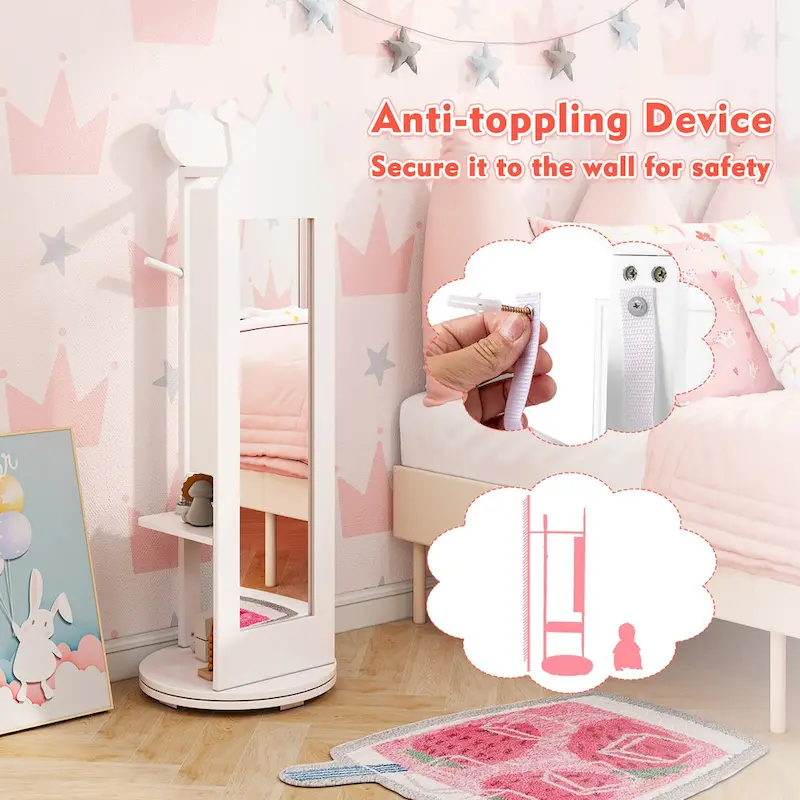 Gymax Kids Vanity Set Princess Makeup Dressing Table & Chair Set w/