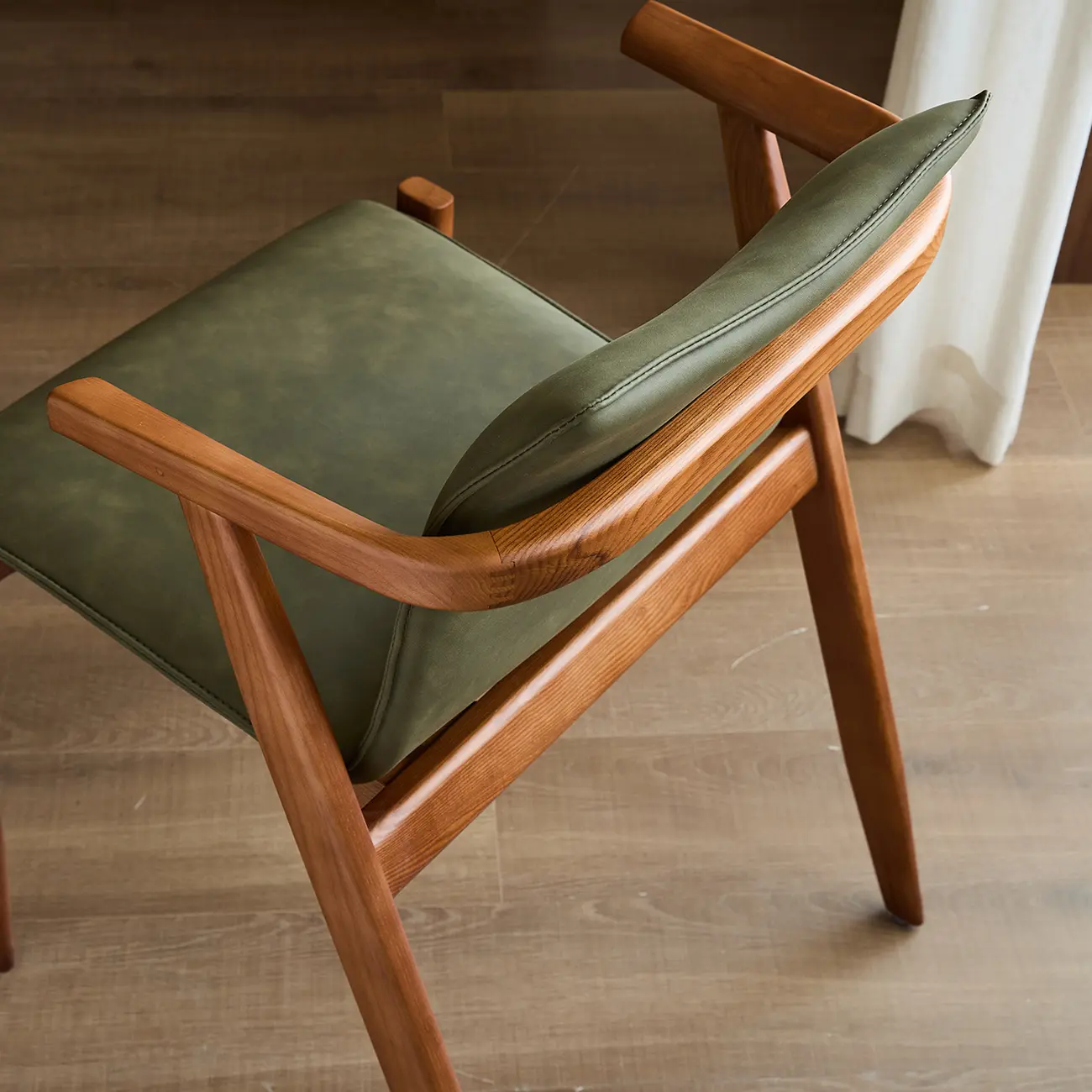 Oak wood Faux Leather Mid-Century Arm Chair