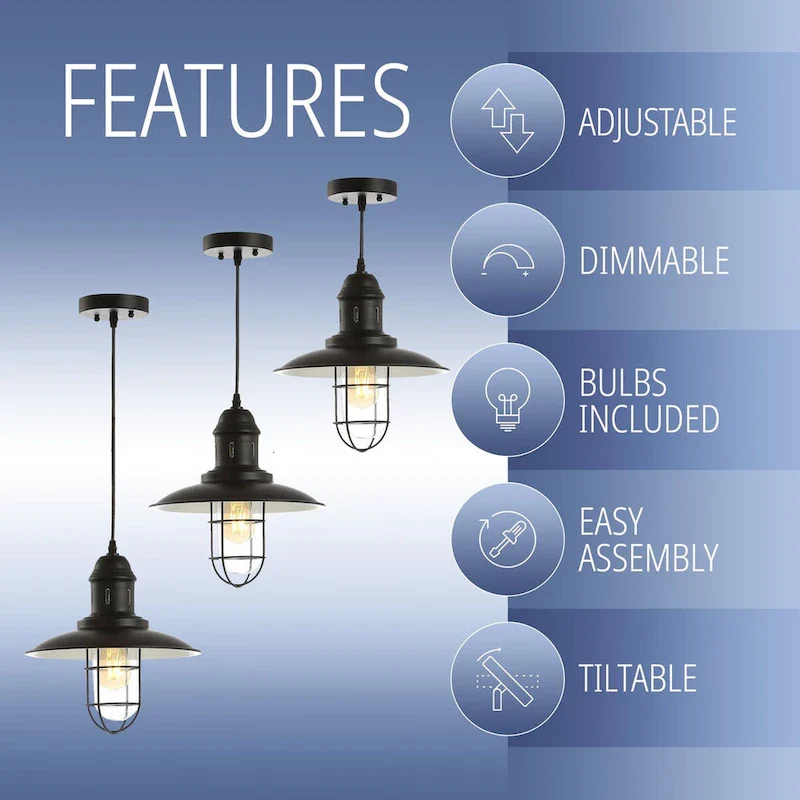 Deere 12  Adjustable Iron/Glass Cage Light LED Kitchen Pendant, Black by JONATHAN Y