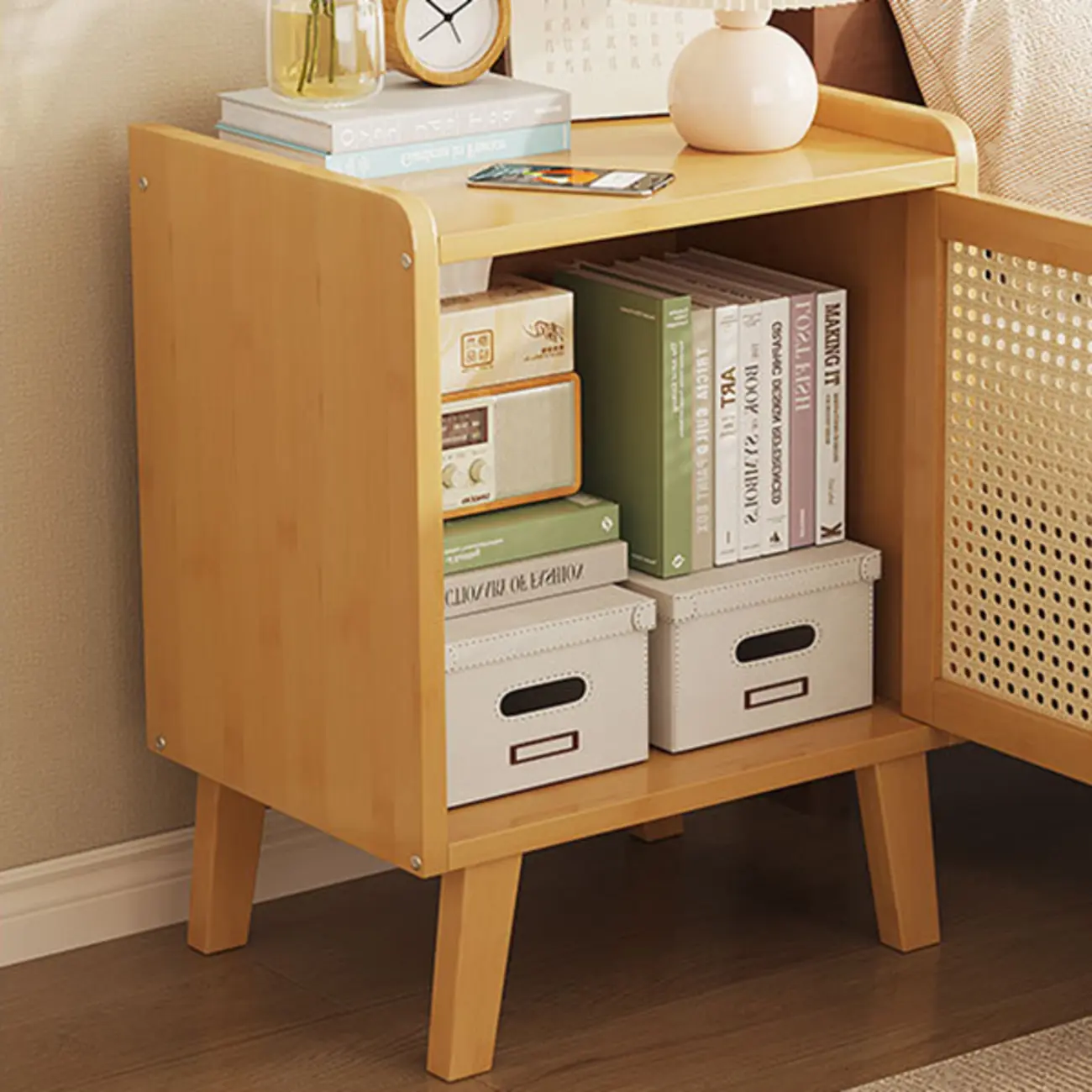 Scandinavian Bedside Table Natural Solid Wood Nightstand
