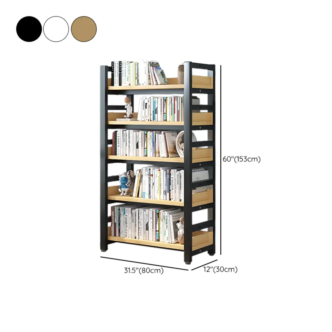 Freestanding Simple Multi-Layer Wood Bookshelf in Steel Frame