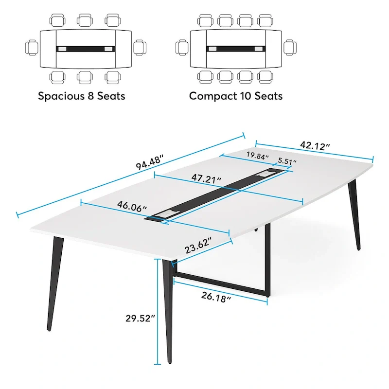 8FT Conference Table,Boat Shaped Meeting Table with Rectangle Grommet