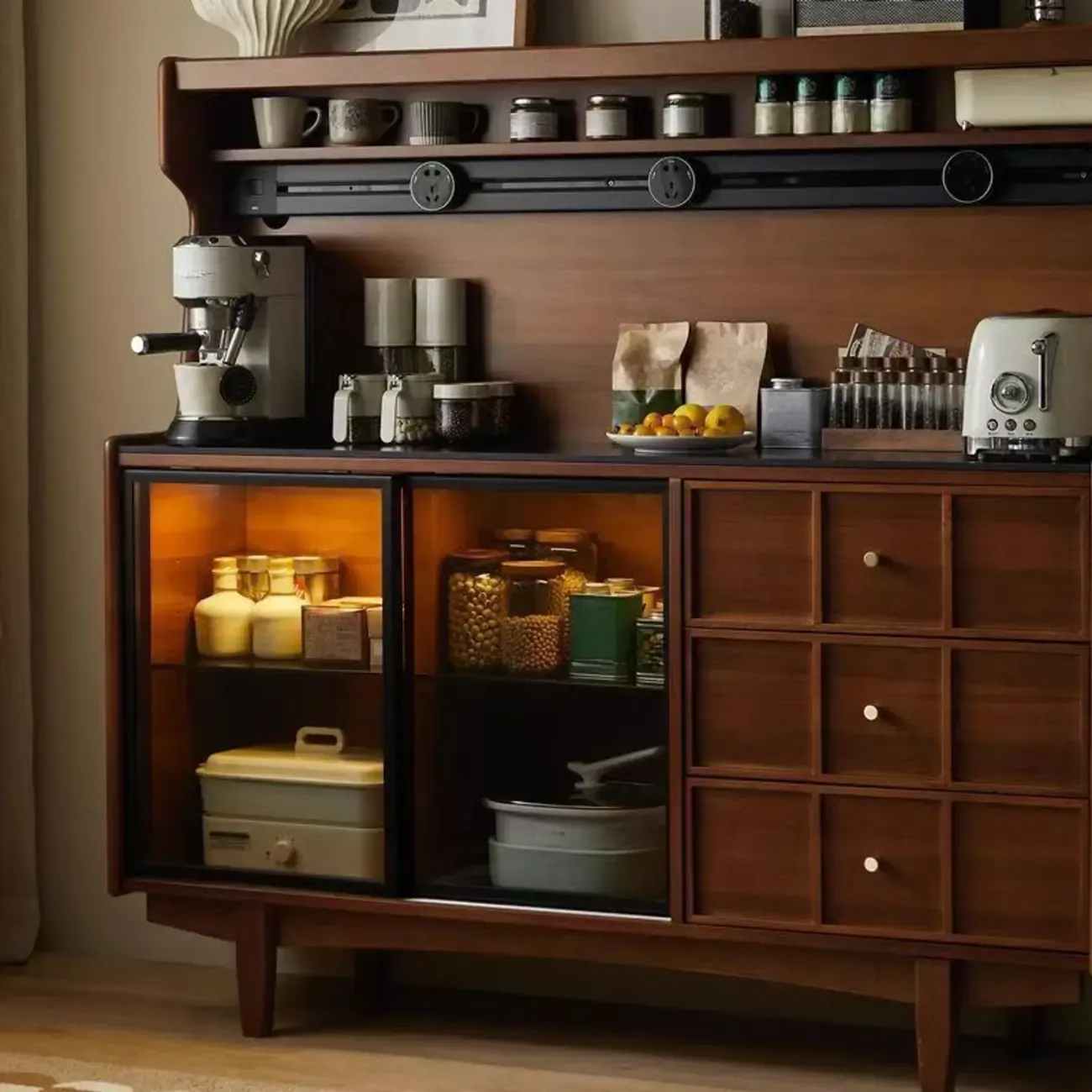 Modern Espresso Wood Buffet with Stone Top