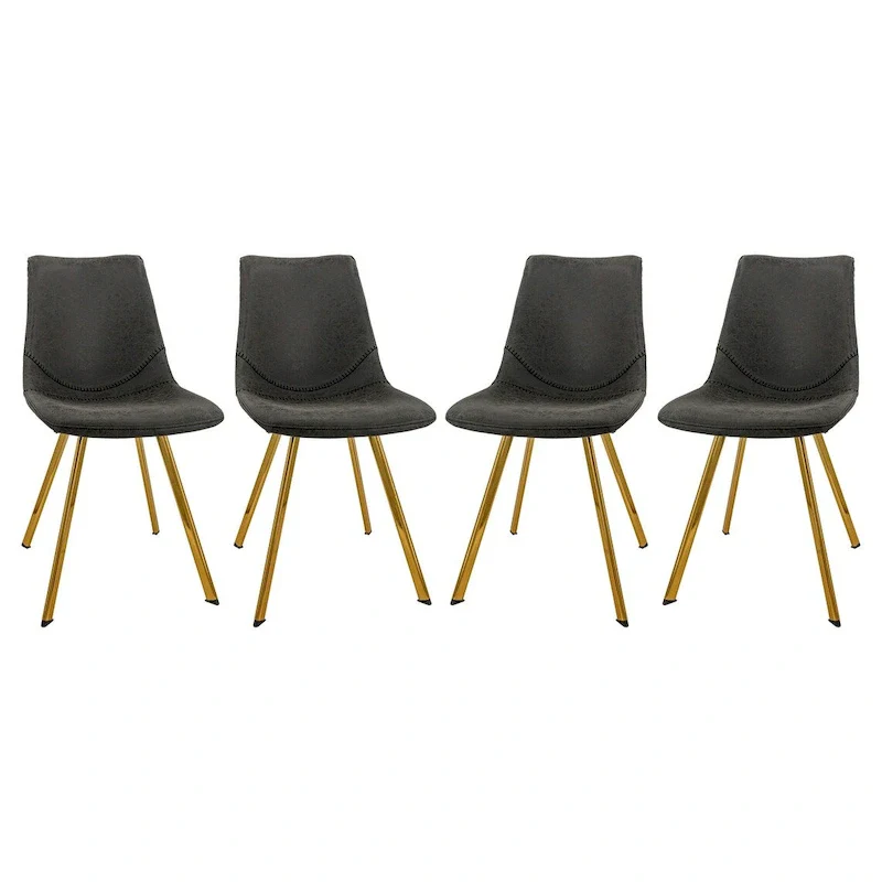 Markley Leather Dining Chair Set of 4 With Gold Metal Legs Modern Accent Side Chair