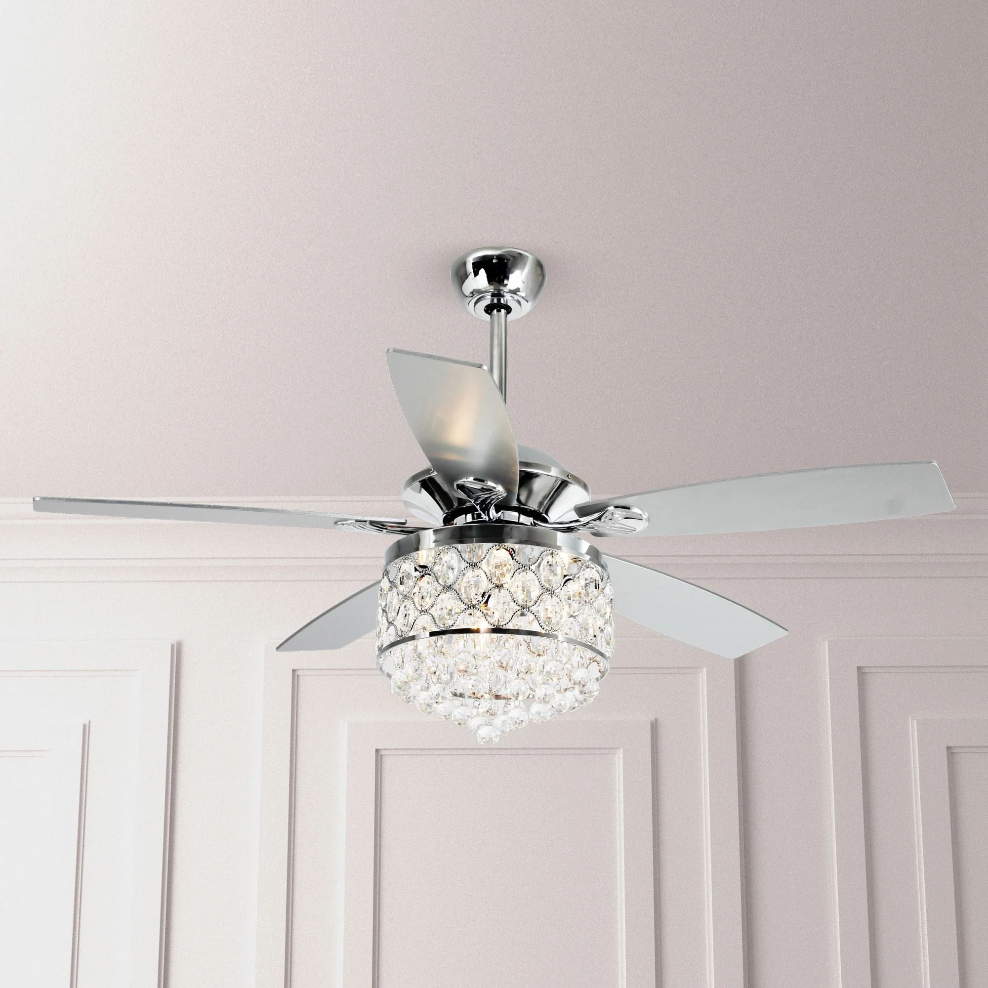 Chrome/ Crystal 4-light Chandelier/ Ceiling Fan with Remote
