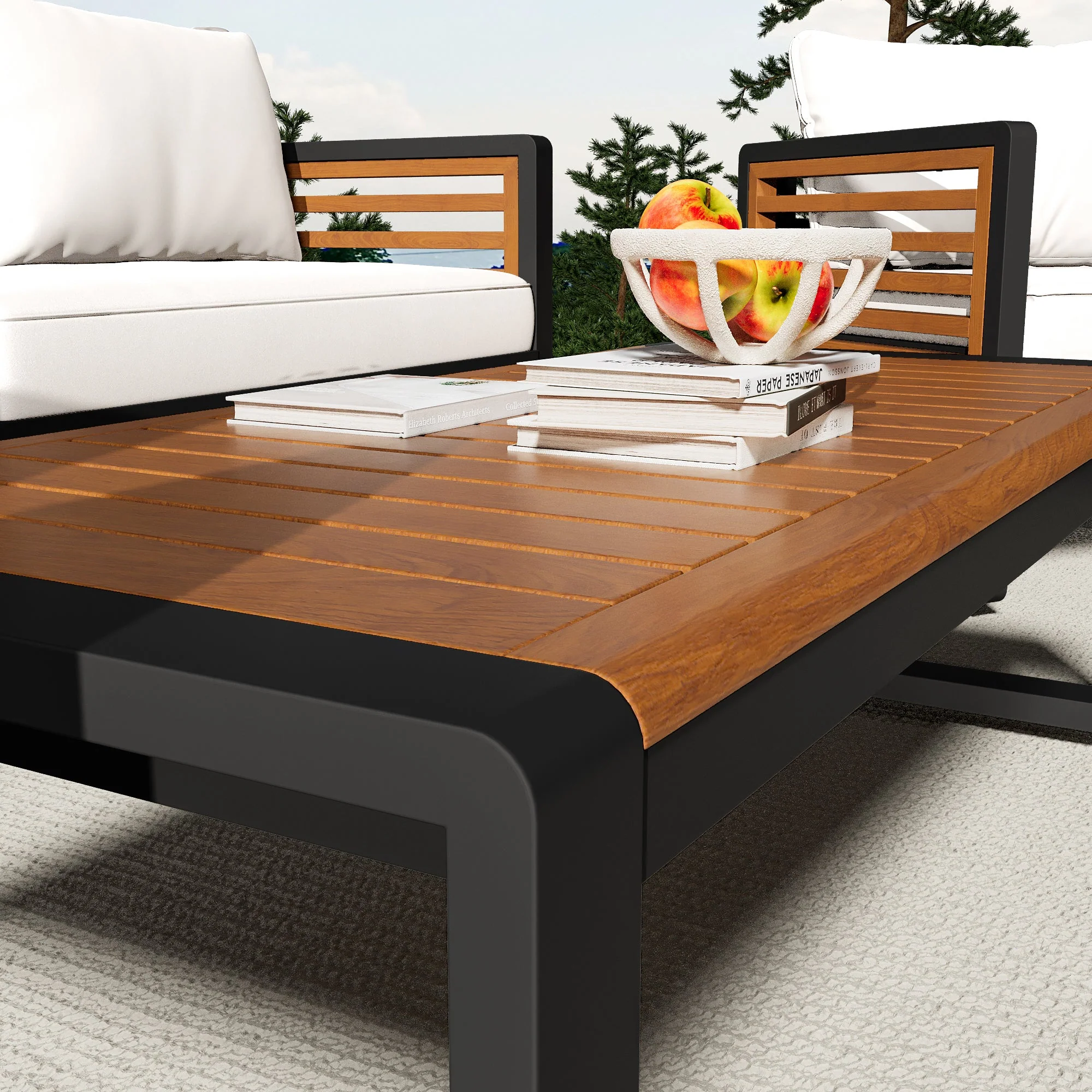 Metal and Wood Frame 4-pieces Outdoor Furniture Sofa Set