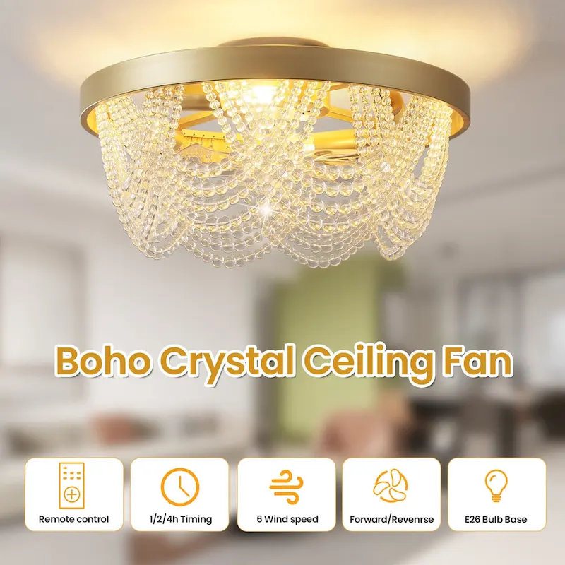 20  Boho Crystal Ceiling Fans with Lights Flush Mount